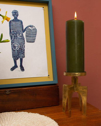 Ghanaian Ashanti Brass Big Pillar Candle Holder 'Strength'-Candle Holder-AARVEN
