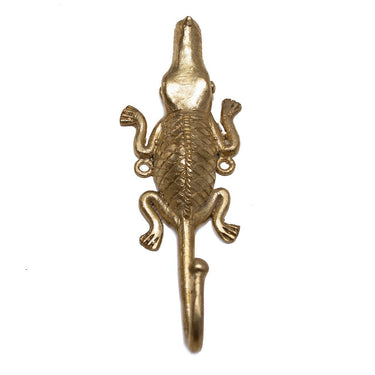Brass wall hook shaped like a crocodile for coats or keys