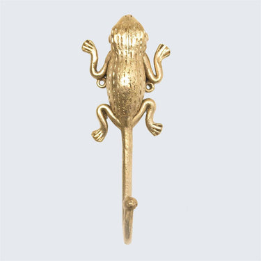 Unique brass wall hook for coats with quirky frog detail