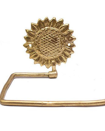 Ghanaian Ashanti Brass Toilet Roll Holder 'Sunflower'-Toilet Roll Holder-AARVEN