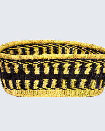 Ghanaian Basket no. 169 'Monochrome Stripes with Natural Band'-Storage Basket-AARVEN