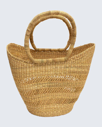 Ghanaian Bolga Shopping Basket With Handles 'Natural'-Shopping Basket-AARVEN