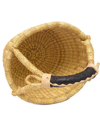 Ghanaian Bolga Shopping Basket With Leather Handle 'Biscotti'-Shopping Basket-AARVEN
