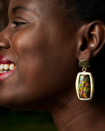 Ghanaian Framed Bead Earrings 'Abstract'-Earrings-AARVEN