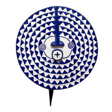 Ghanaian Hand Carved Wooden Sun Mask 'Blue'-Mask-AARVEN