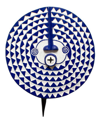 Ghanaian Hand Carved Wooden Sun Mask 'Blue'-Mask-AARVEN