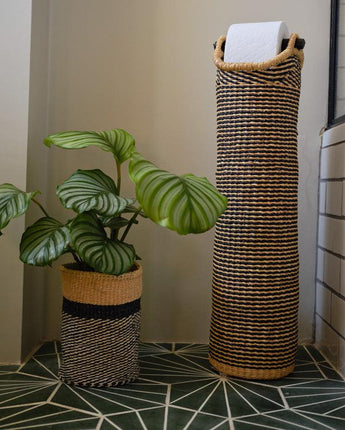 Ghanaian Hand Woven Tubular Toilet Roll Holder 'Haze Stripe'-Storage Basket-AARVEN