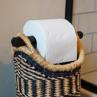 Ghanaian Hand Woven Tubular Toilet Roll Holder 'Zig Zag'-Storage Basket-AARVEN