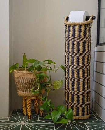 Ghanaian Hand Woven Tubular Toilet Roll Holder 'Zig Zag'-Storage Basket-AARVEN