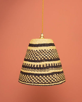 Ghanaian Handwoven Cone Lightshade 'Black and Natural'-Woven Light Shade-AARVEN