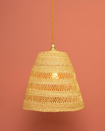 Ghanaian Handwoven Cone Lightshade 'Natural'-Woven Light Shade-AARVEN
