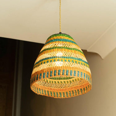 Ghanaian Handwoven Cone Lightshade 'Tropical Salad'-Woven Light Shade-AARVEN