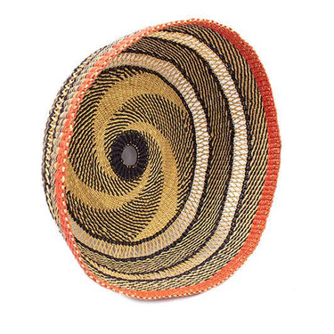 Ghanaian handwoven rattan ceiling lightshade with burnt orange band