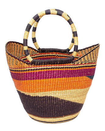 Ghanaian Medium Bolga Shopping Basket With Woven Handles 'Saffron'-Shopping Basket-AARVEN