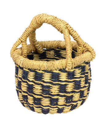 Ghanaian Mini Bolga Basket 'Black Grid'-Shopping Basket-AARVEN