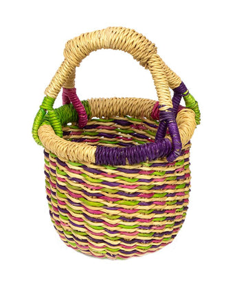 Ghanaian Mini Bolga Basket 'Fruit Salad with Coloured Edges'-Shopping Basket-AARVEN