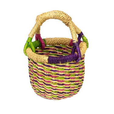 Ghanaian Mini Bolga Basket 'Fruit Salad with Coloured Edges'-Shopping Basket-AARVEN