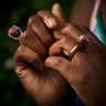 Ghanaian Pendulum Ring 'Orange and Blue Floral'-Ring-AARVEN