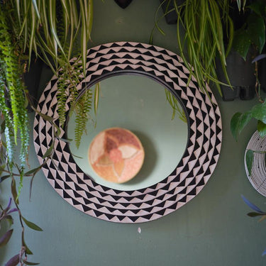 Ghanaian Sun Large Round Mirror 'Black & White'-Mirror-AARVEN