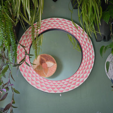 Ghanaian Sun Large Round Mirror 'Pink & White'-Mirror-AARVEN