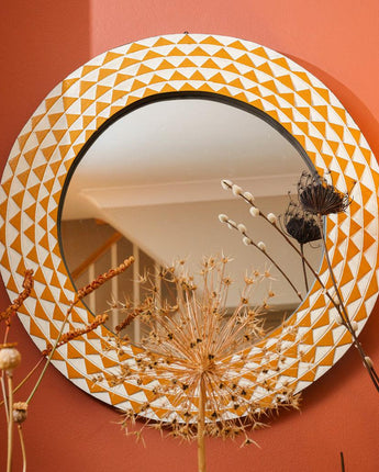 Ghanaian Sun Large Round Mirror 'Yellow & White'-Mirror-AARVEN