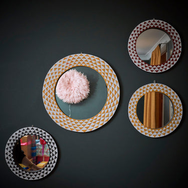 Ghanaian Sun Small Round Mirror 'Mustard and White'-Mirror-AARVEN