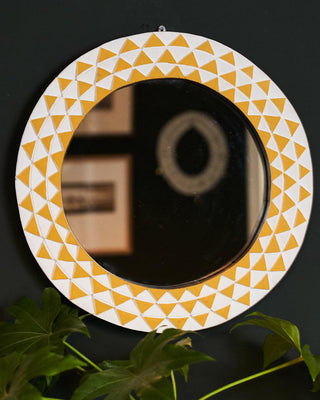 Ghanaian Sun Small Round Mirror 'Mustard and White'-Mirror-AARVEN