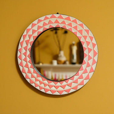 Ghanaian Sun Small Round Mirror 'Pink & White'-Mirror-AARVEN
