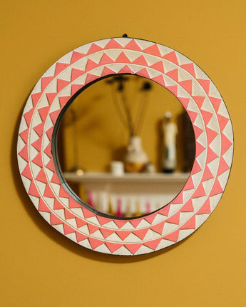 Ghanaian Sun Small Round Mirror 'Pink & White'-Mirror-AARVEN