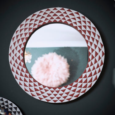 Ghanaian Sun Small Round Mirror 'Terracotta & White'-Mirror-AARVEN
