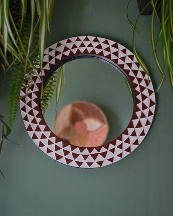 Ghanaian Sun Small Round Mirror 'Terracotta & White'-Mirror-AARVEN