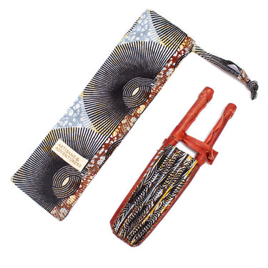 Ghanaian Wax Cotton & Leather Fan 'Sambrani'-Fan-AARVEN