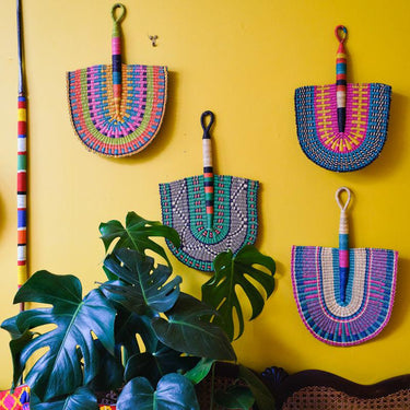 Ghanaian Woven Grass Fan 'Coral'-Fan-AARVEN