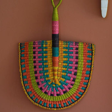 Ghanaian Woven Grass Fan 'Fruit Salad'-Fan-AARVEN