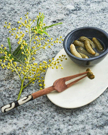 Hand Carved Kenyan Olive Wood Pickle Fork With Batik Handle-Fork-AARVEN