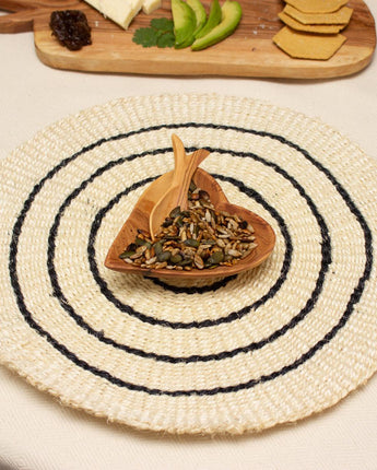 Handwoven Sisal Circle Table mat/Placemat 'White with Four Black Stripes'-Placemat-AARVEN