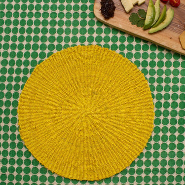 Handwoven Sisal Circle Table mat/Placemat 'Yellow Sunshine'-Placemat-AARVEN