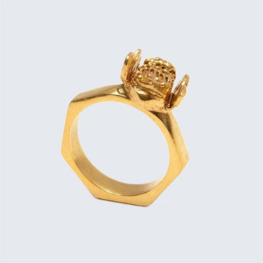 Honey Bee Brass Hexagon Ring-Ring-AARVEN
