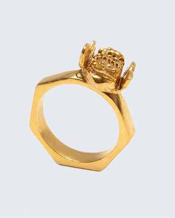 Honey Bee Brass Hexagon Ring-Ring-AARVEN