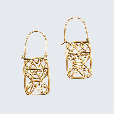 Honey Bee Brass Lace Hook Earrings-Earrings-AARVEN