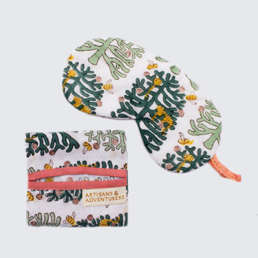 Indian Block Printed Cotton Eye Mask 'Monkey Puzzle'-Eye Mask-AARVEN
