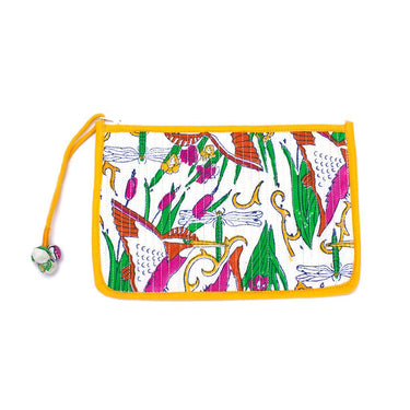 Indian Block Printed Medium Pouch 'Kingfisher'-Pouch-AARVEN