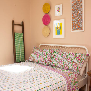Indian Block Printed Pillow Case 'Kingfisher'-Bedding-AARVEN