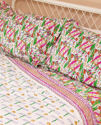 Indian Block Printed Pillow Case 'Kingfisher'-Bedding-AARVEN