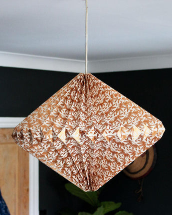 Indian Hand-folded Paper Diamond Lightshade 'Bronze Palms'-Paper Light Shade-AARVEN