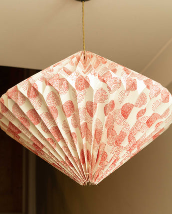 Indian Hand-folded Paper Diamond Lightshade 'Red Dots'-Paper Light Shade-AARVEN