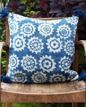Indian Indigo Block Printed 65m x 65cm Cushion Covers 'Monkey Puzzle'-Cushion Cover-AARVEN