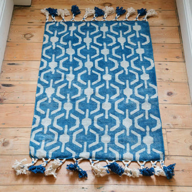 Indian Indigo Block Printed Honeycomb Rugs '2 x 3ft'-Rug-AARVEN