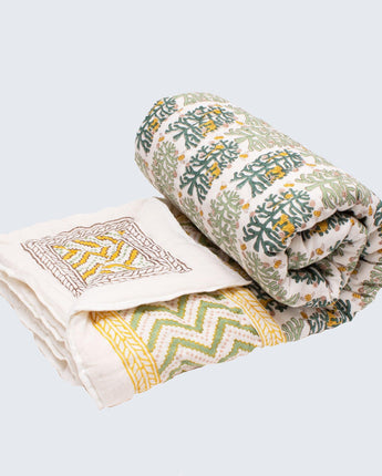 Indian Kantha Single Sized Quilt 'Monkey Puzzle'-Bedding-AARVEN