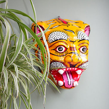 Indian Paper Maché Tiger Mask 'Orange'-Mask-AARVEN